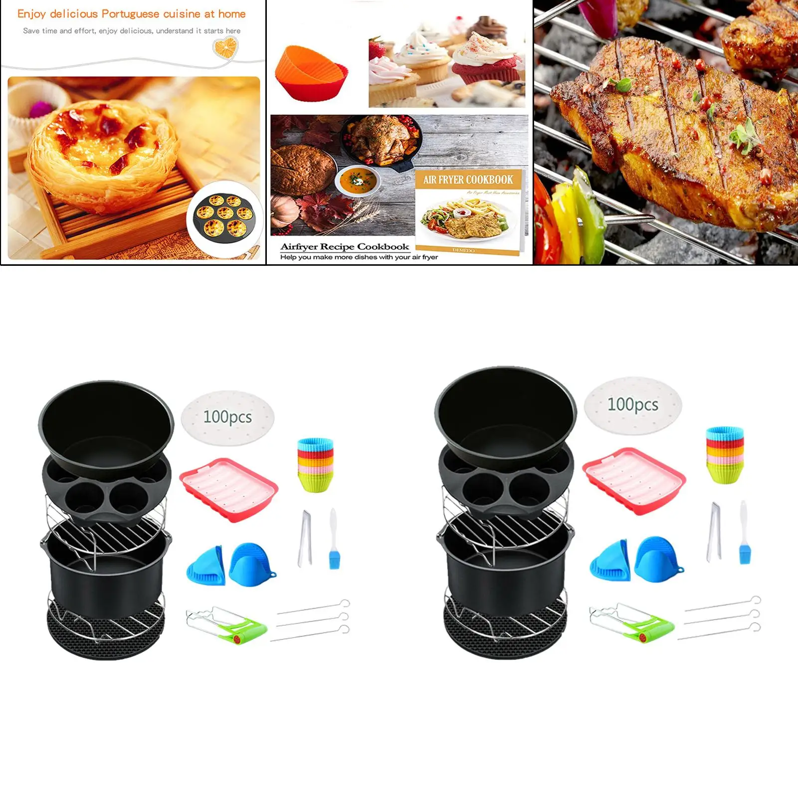 13Pcs Air Fryer Airfryer Accessories Kit Hot Dog Mould Skewer Rack for 4.5L-5.2L Capacity