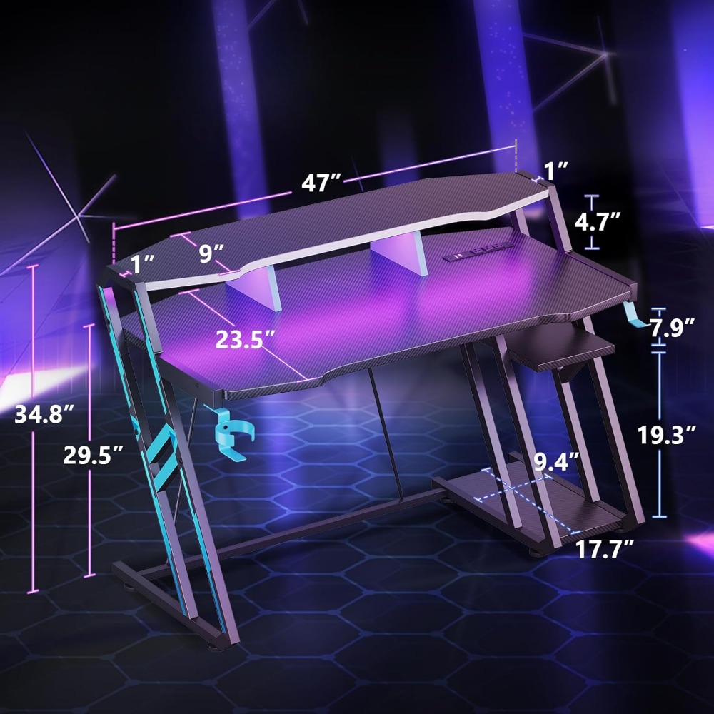 Description Picture 6 of itemComputer Desk Gaming Table With Carbon Fiber Texture Gaming Desk With Power Outlet & LED Lights Free Shipping Office Furniture
