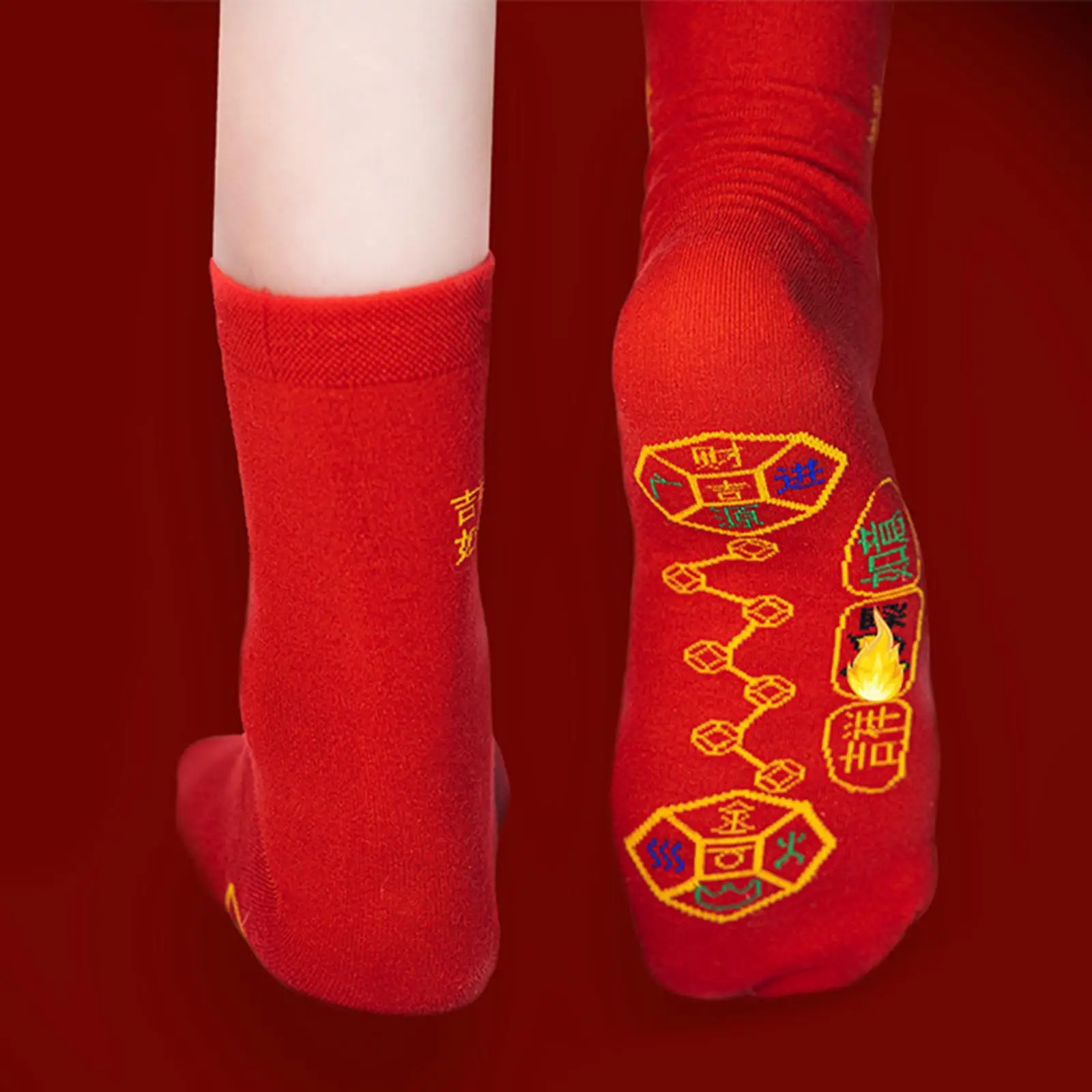 Chinese Lunar New Year Red Socks with Chinese Cultural Characteristics Warm Winter Soft Ankle Socks for Men Women Festival Socks