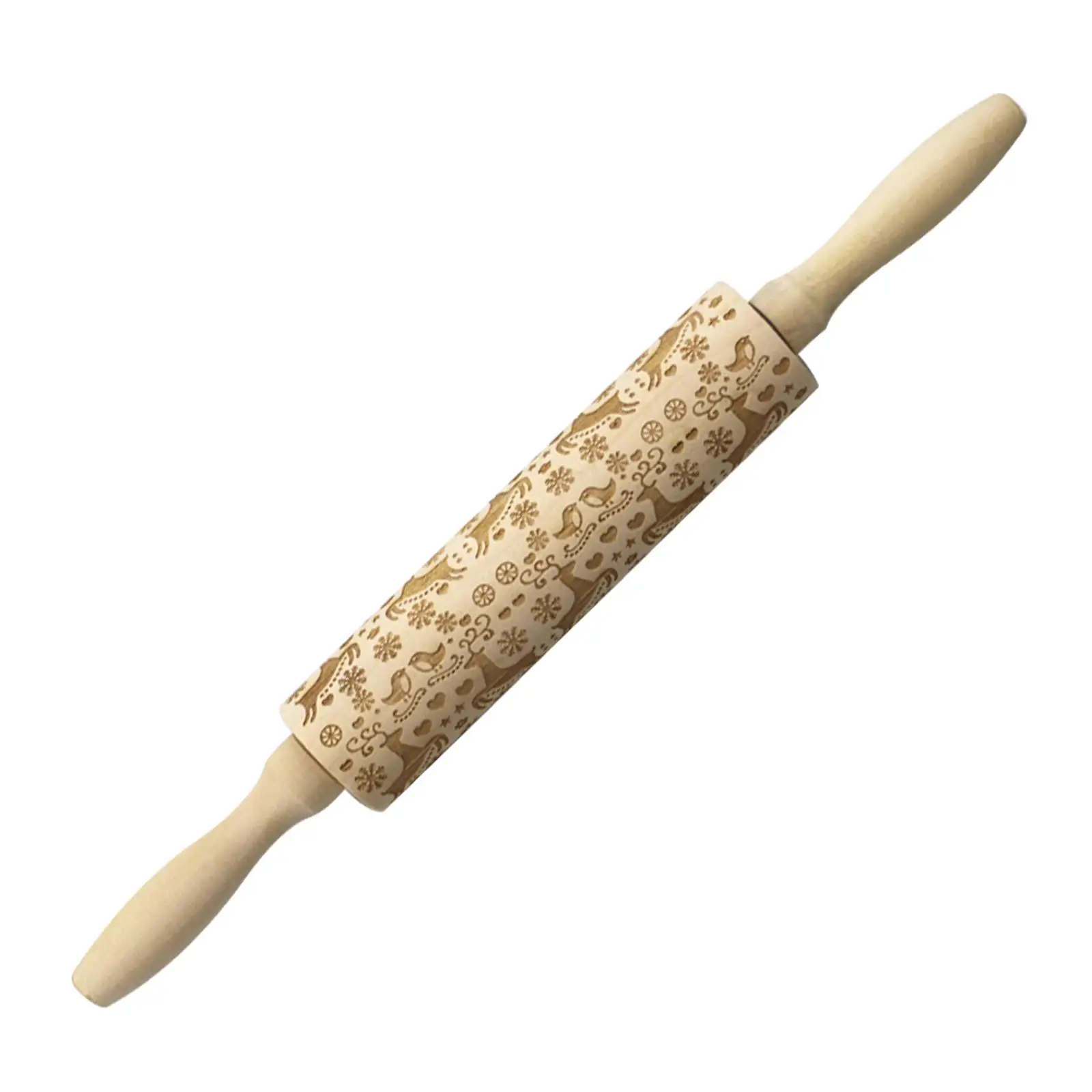 Christmas Rolling Pin 3D Holiday Rolling Pin Wood Wooden Rolling Pin with Patterns for Baking to Decorate Pizza Bread Pies Dough