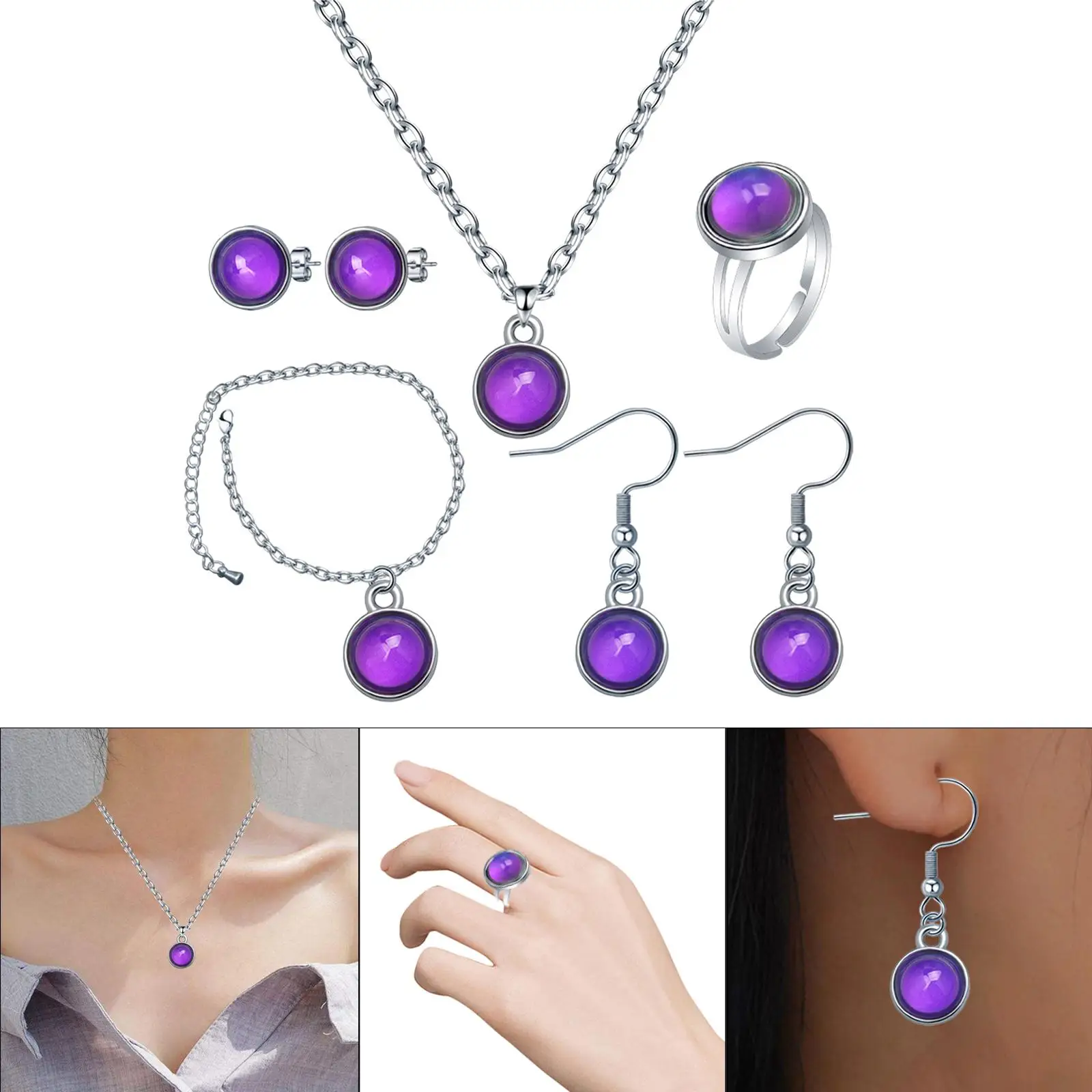 Mood Necklace Jewelry Set Fashion Temperature Sensing Mood Jewelry for Girls Women Wife Girlfriend Daughter Mom Valentine`s Day