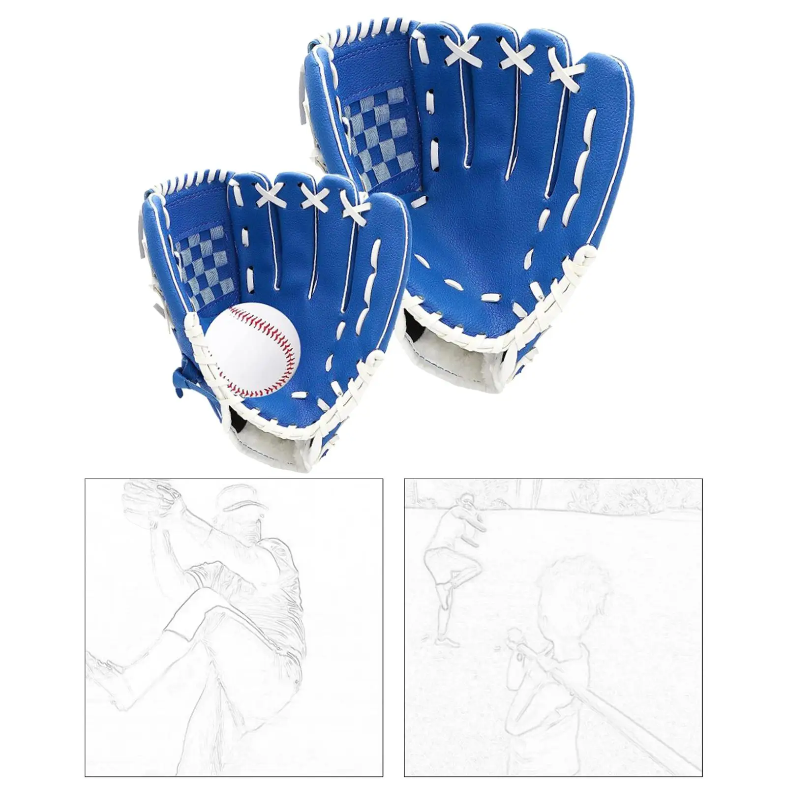 2Pcs Softball Gloves Mitts Outdoor Trainer Player with Ball Baseball Glove