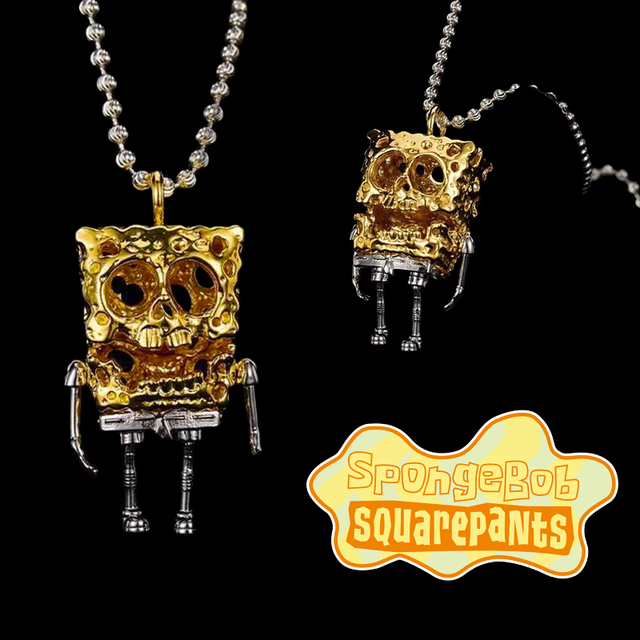 SpongeBob Skeleton Pendant Skull Necklace for Men Women Vintage Chain Hip  Hop Gothic Punk Rock Personality Halloween Jewelry