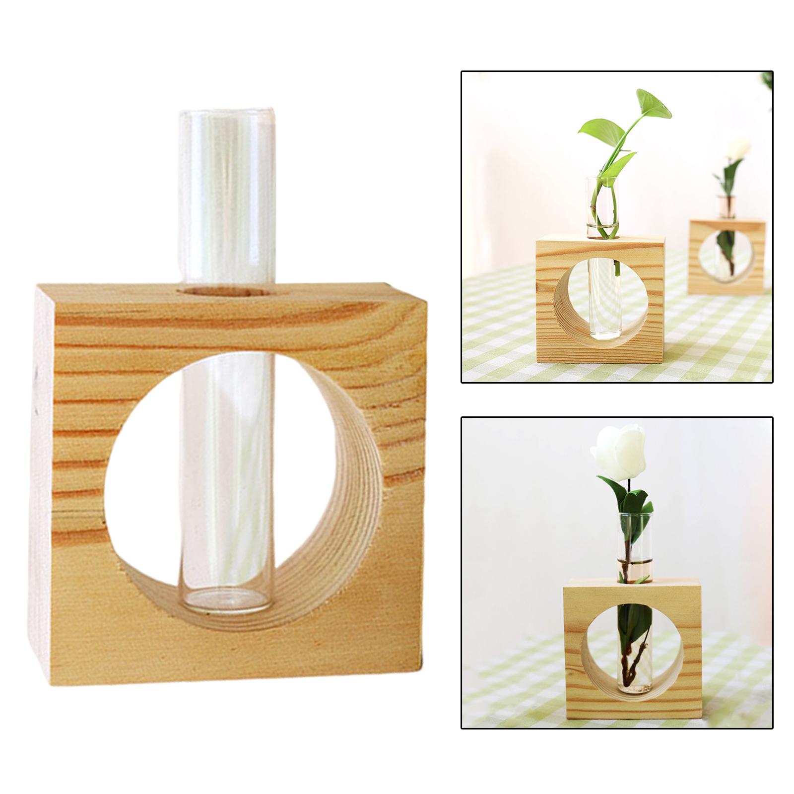 Creative Hydroponics Flowers Vase Transparent Wooden Frame Tabletop Planter for Desktop Shelf TV Cabinet Indoor Outdoor Kitchen