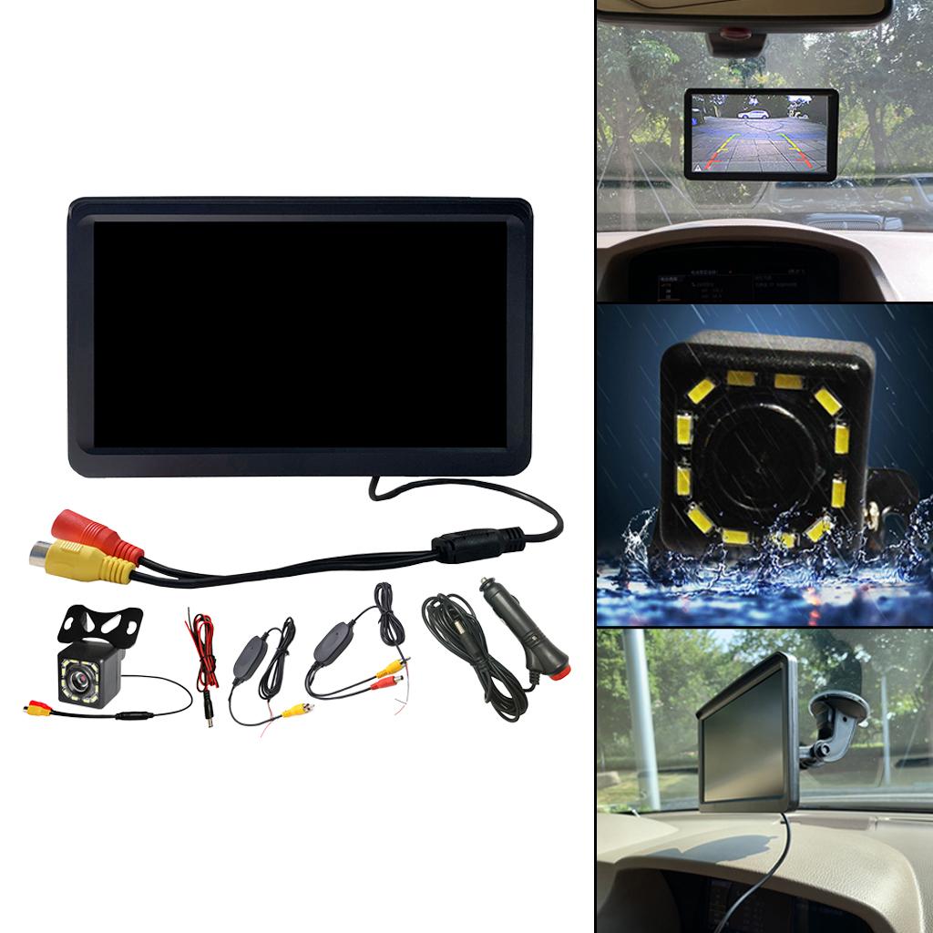 7 inch Backup Car Color LCD Monitor 2.4G Wireless Receiver Trainsmitter 12 LED Camera 170° Viewing Angle SUV HD Lens 1024x600