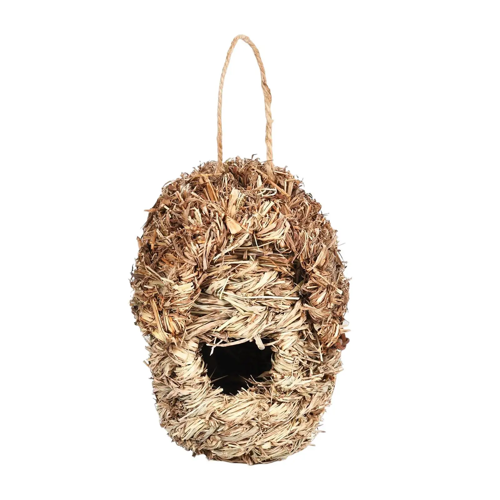 Straw Hand Woven Bird Cage Bird Nest Hut Shelter Hanging Parrot Nest House Birdhouse for Outdoor Outside Lawn Garden