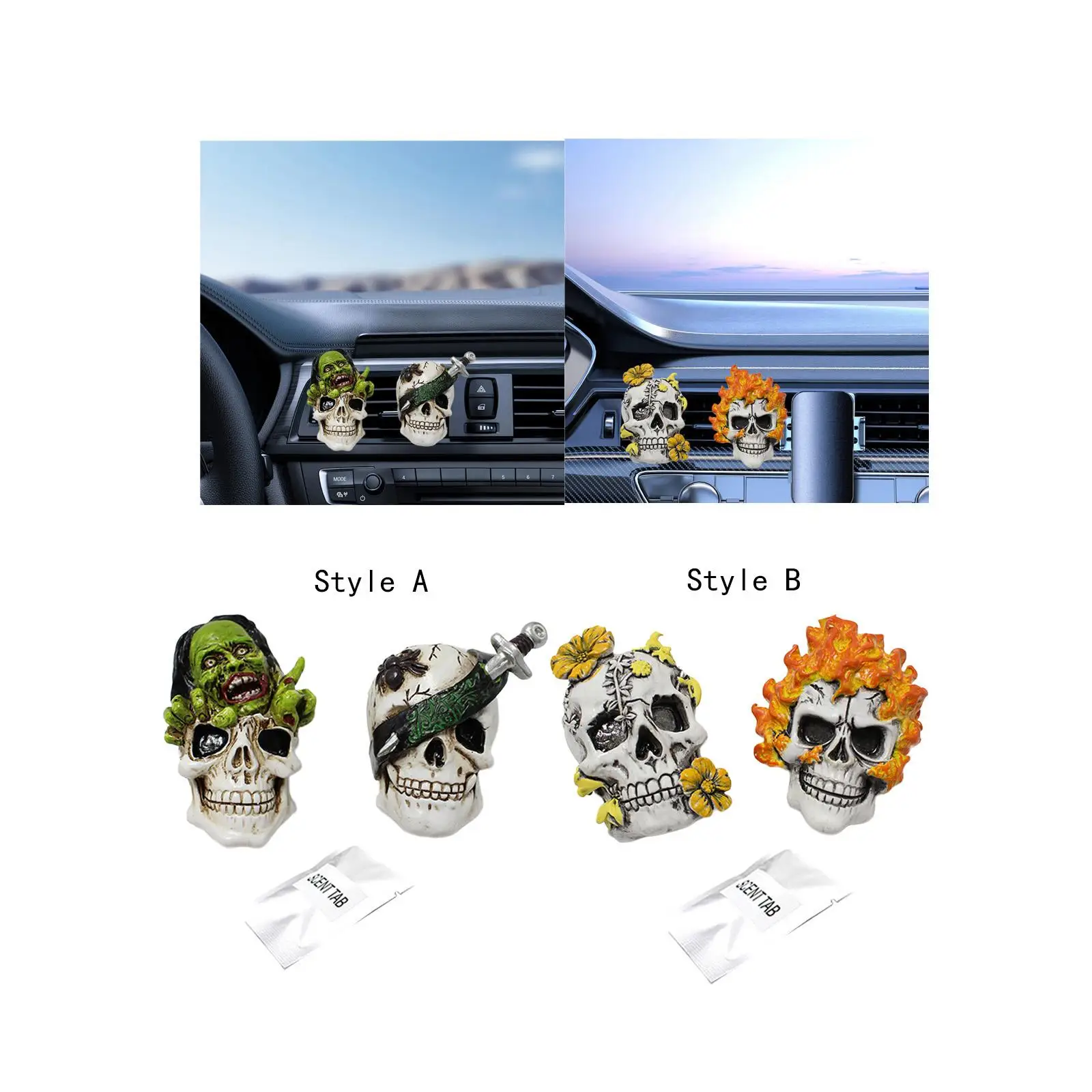 2x Skull Air Vent Clips Automotive Supplies Car Air Freshener Vent Clips