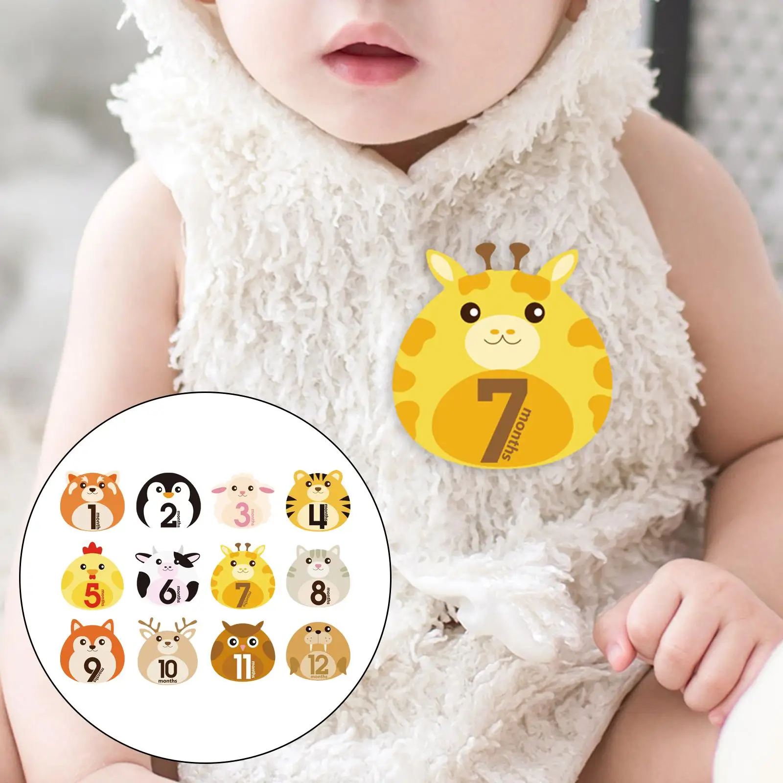 12 Pieces Baby Monthly Stickers, Animals Baby Milestone Stickers for Baby Girl Newborn