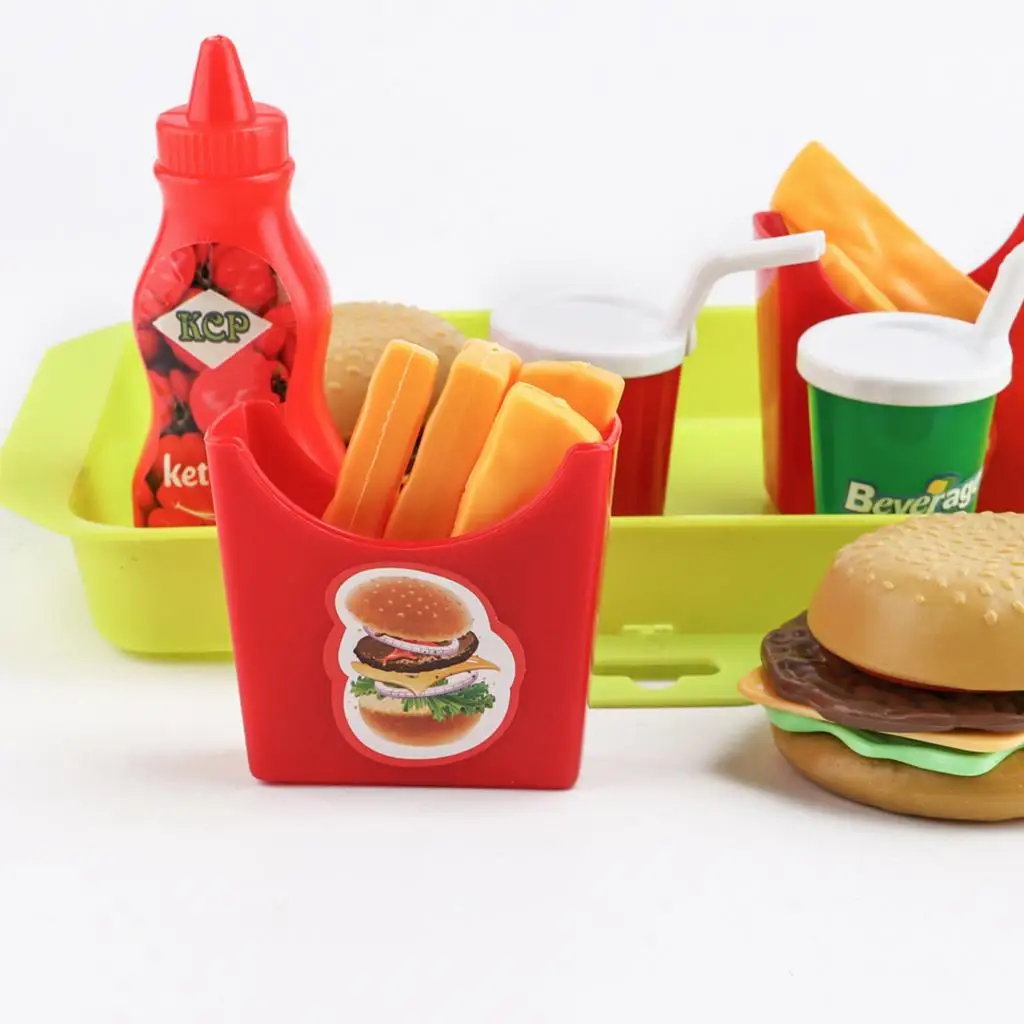 Pretend food and Dishes  Role Play ( Assortment Set: Hamburger Drinks French Fries ), Children Learning Educational Toy