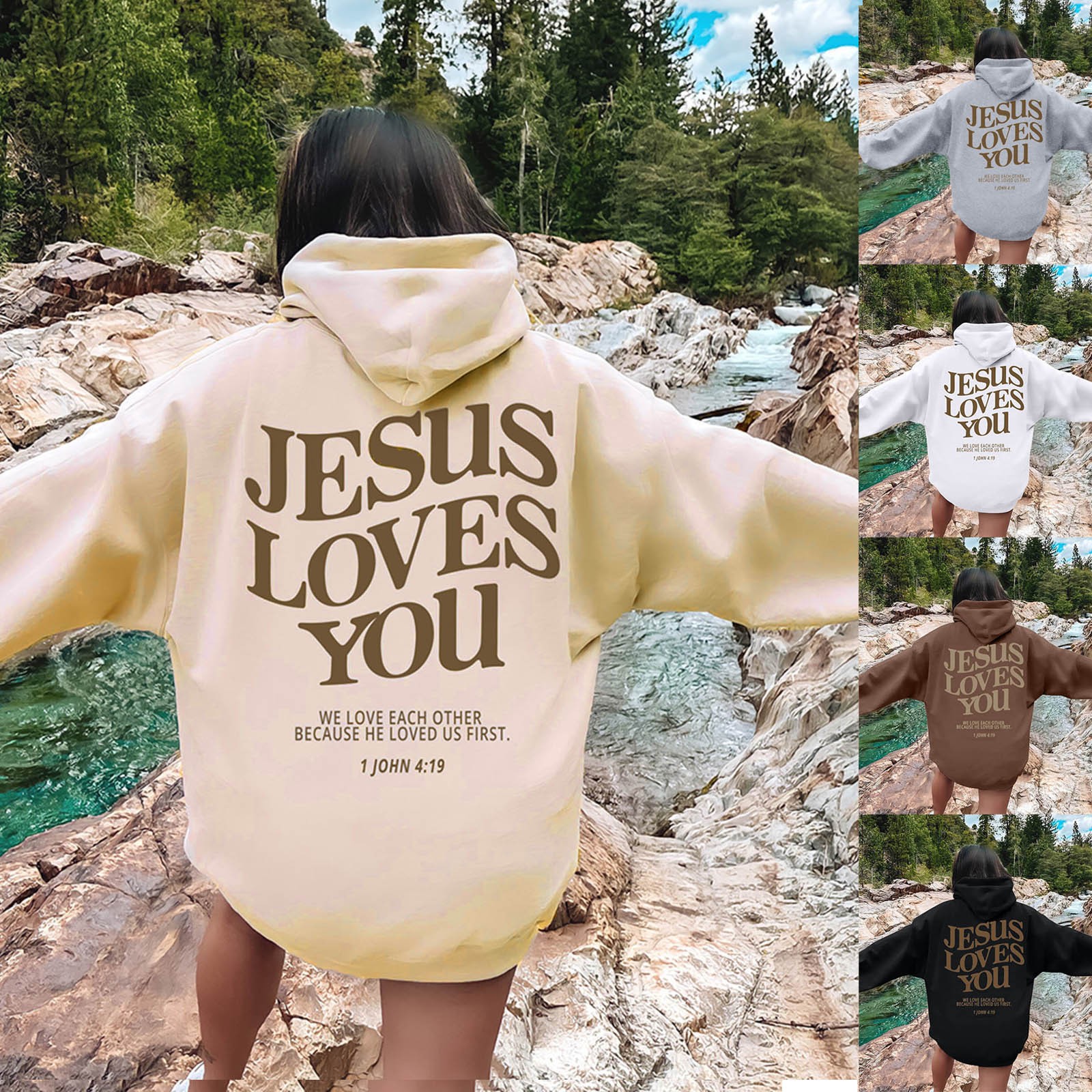 Title 1, Jesus Loves You Oversized Graphic Hoodie Women ...