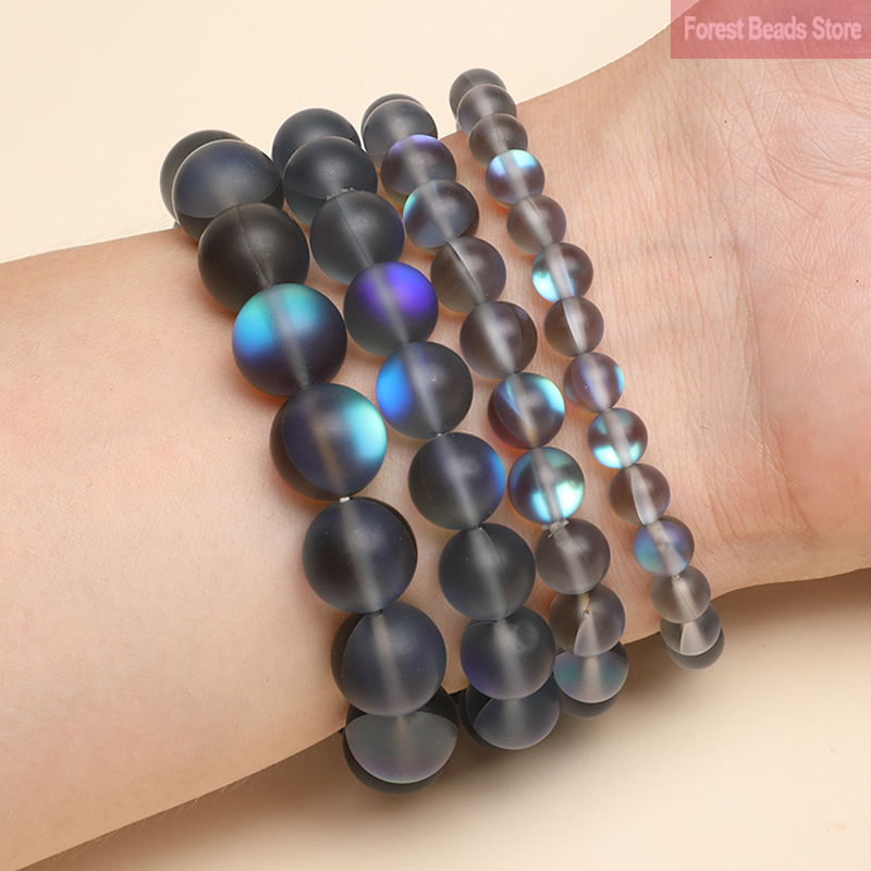 Mattgrau Blau Österreich Kristall Glitzer Mond Armband Naturstein Runde Perlen Stretch Yoga Meditation Schmuck Geschenk 6/8/10/12mm – Detail 17
