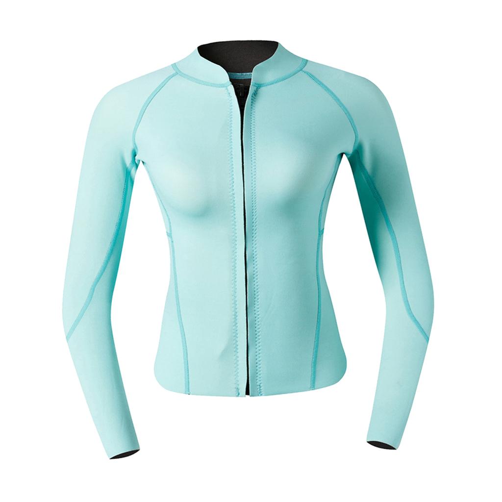 Women Wetsuit 2mm  Shirt Diving Snorkeling Swimming Jumpsuit  Jacket Cyan