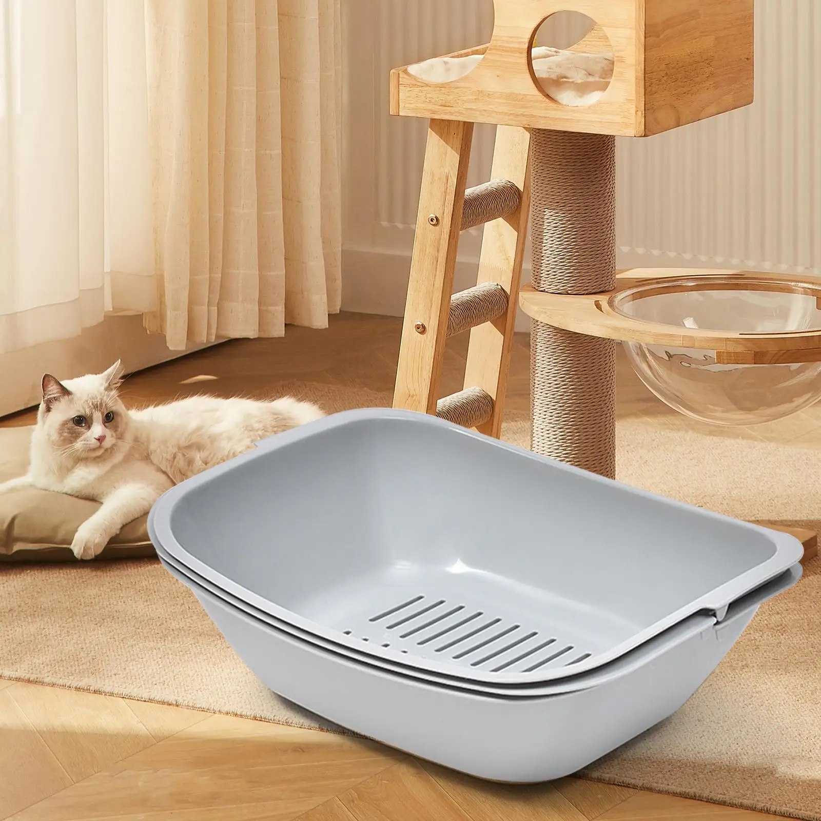 Open Top Cats Litter Box Easy to Clean Durable for Indoor Cats Anti Splashing Large Capacity Supplies Cat Litter Container