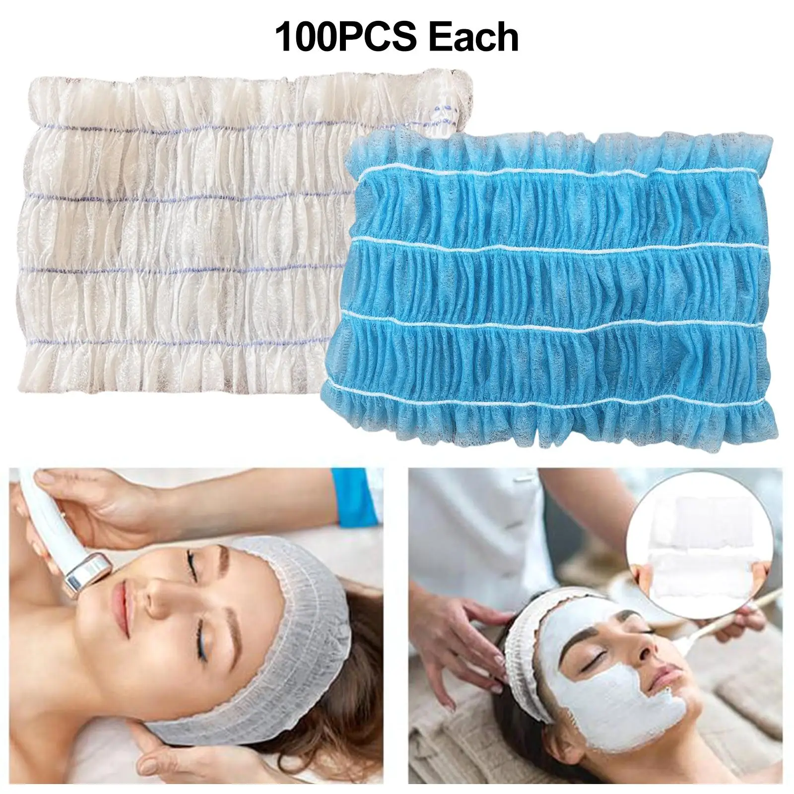 100Pcs Disposable SPA Headbands Women Girls Breathable Non Woven Soft Skin Care Hair Band for Salon Skin Care Sauna Tanning