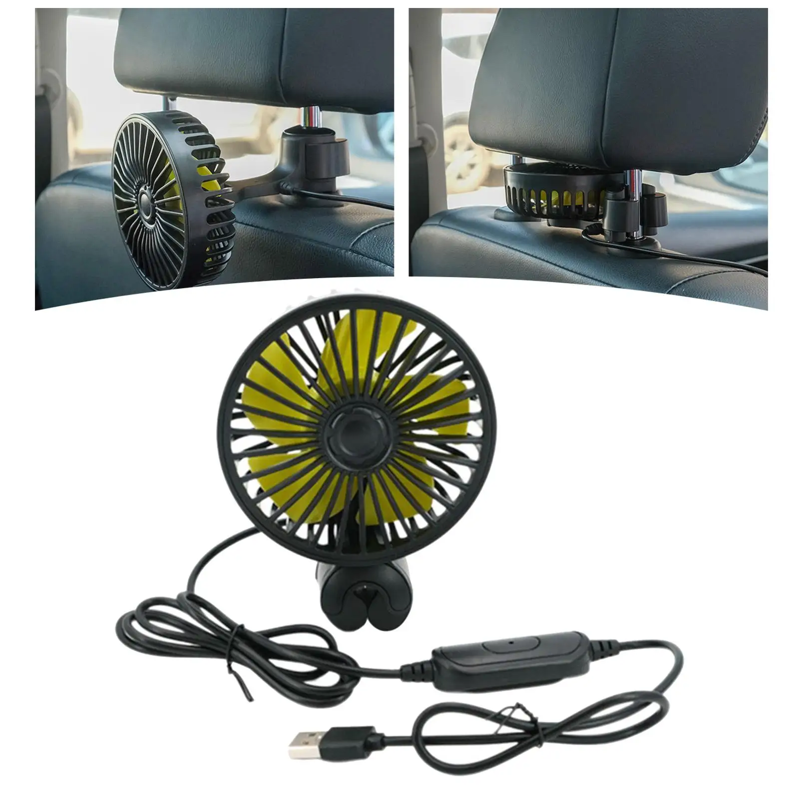 Car Rear Seat Fan Electric Adjustable Head for Travel