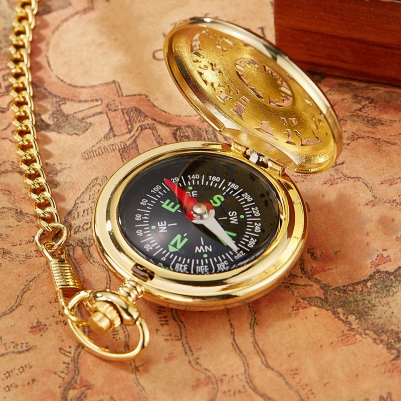 Description Picture 3 of itemVintage Bronze Flip Compass Pocket Watch Design Outdoor Hiking Navigation Kid Gift Retro Metal Portable Compass Survival Tools