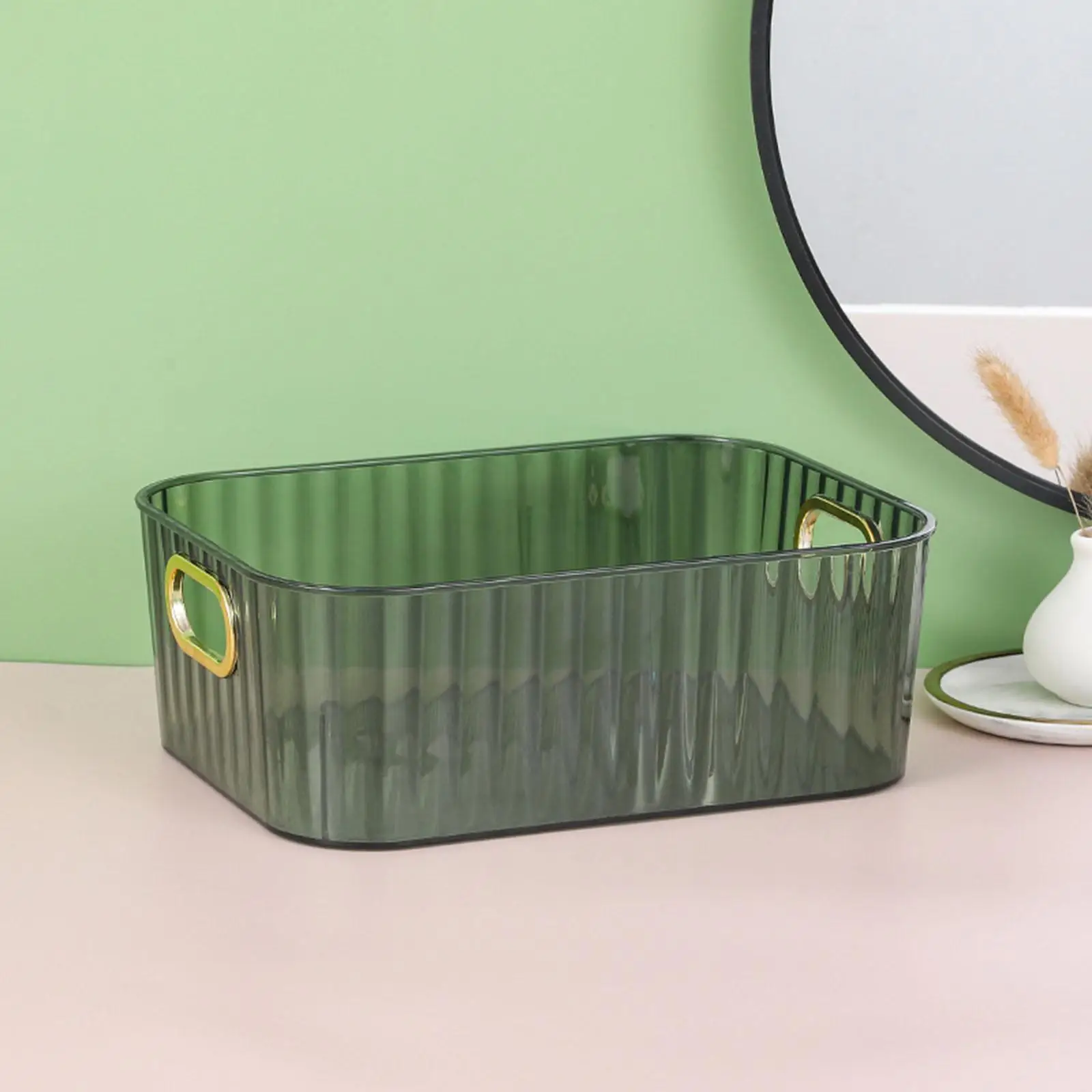 Storage Bin with Handle Rectangular Organization Container Basket for Lipstick Pencils Cosmetics Pantry Shelf Pantry Cabinet