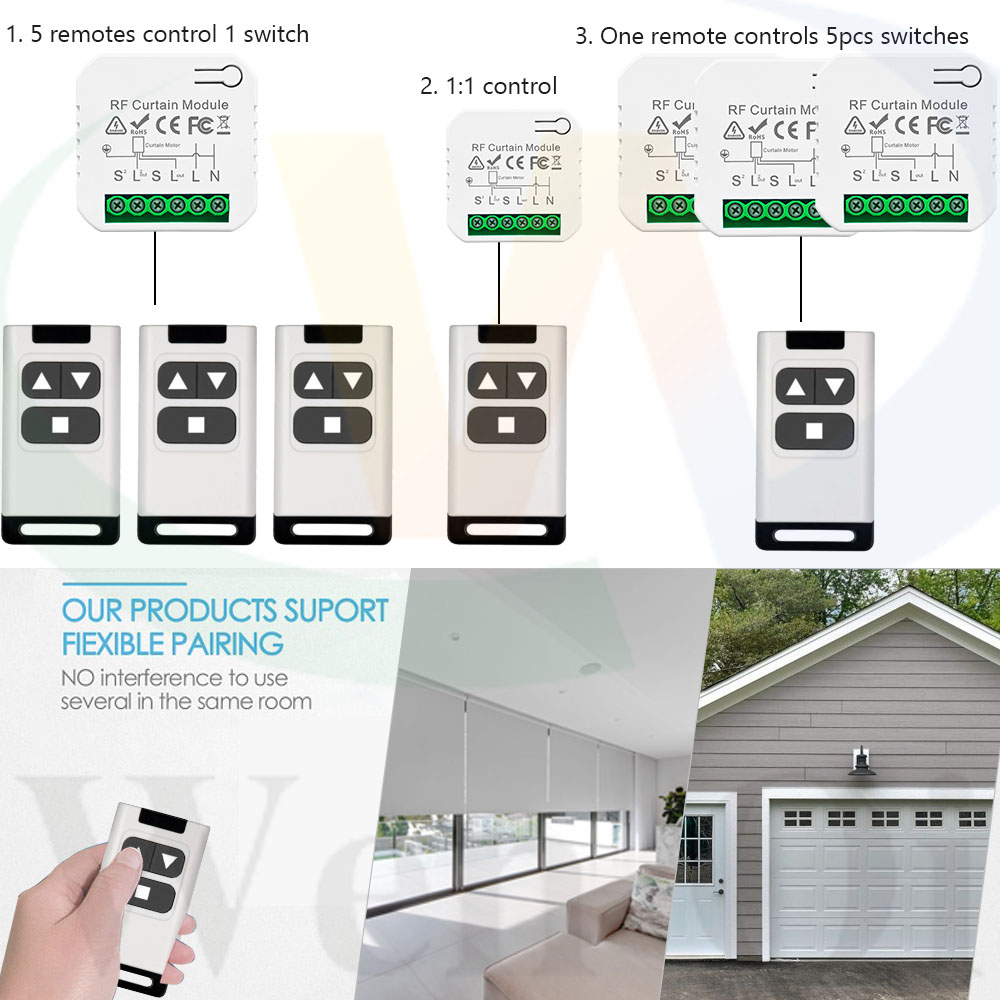 433MHz 110V 220V Curtain Blind Switch,2 Way Wireless Remote Control Roller Shutter Module Receiver Transmitter,for Motor Gate