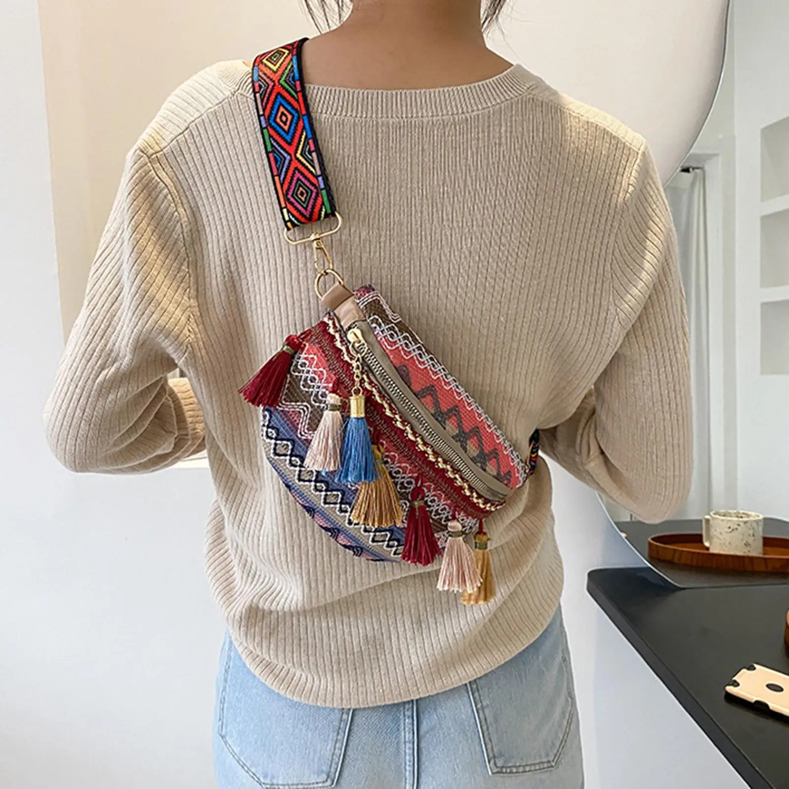 Bohemian Fanny Pack Fashion Ethnic Style Bag for Festival Walking Holiday