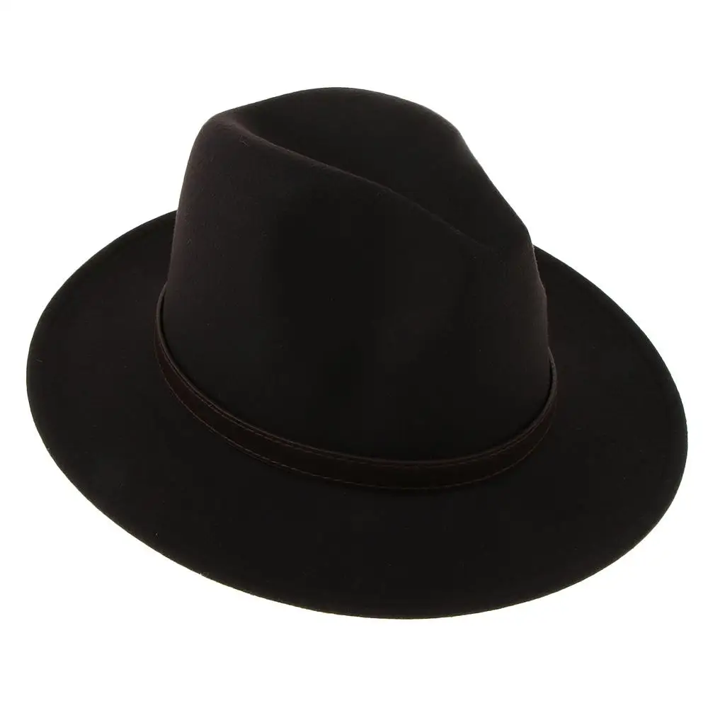 Retro Wool Fedora Hat Leather Belt Trilby Hat Gangster Cap Unisex