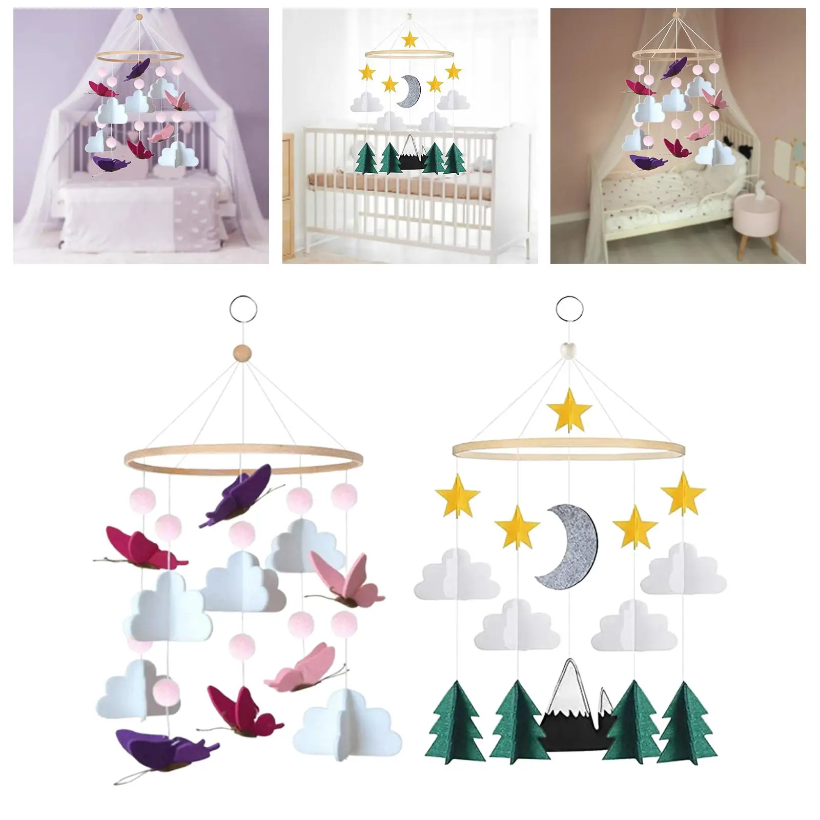 Baby Crib Mobile Felt Wind Chimes Soothing Hanging Decor for Newborn Ceiling