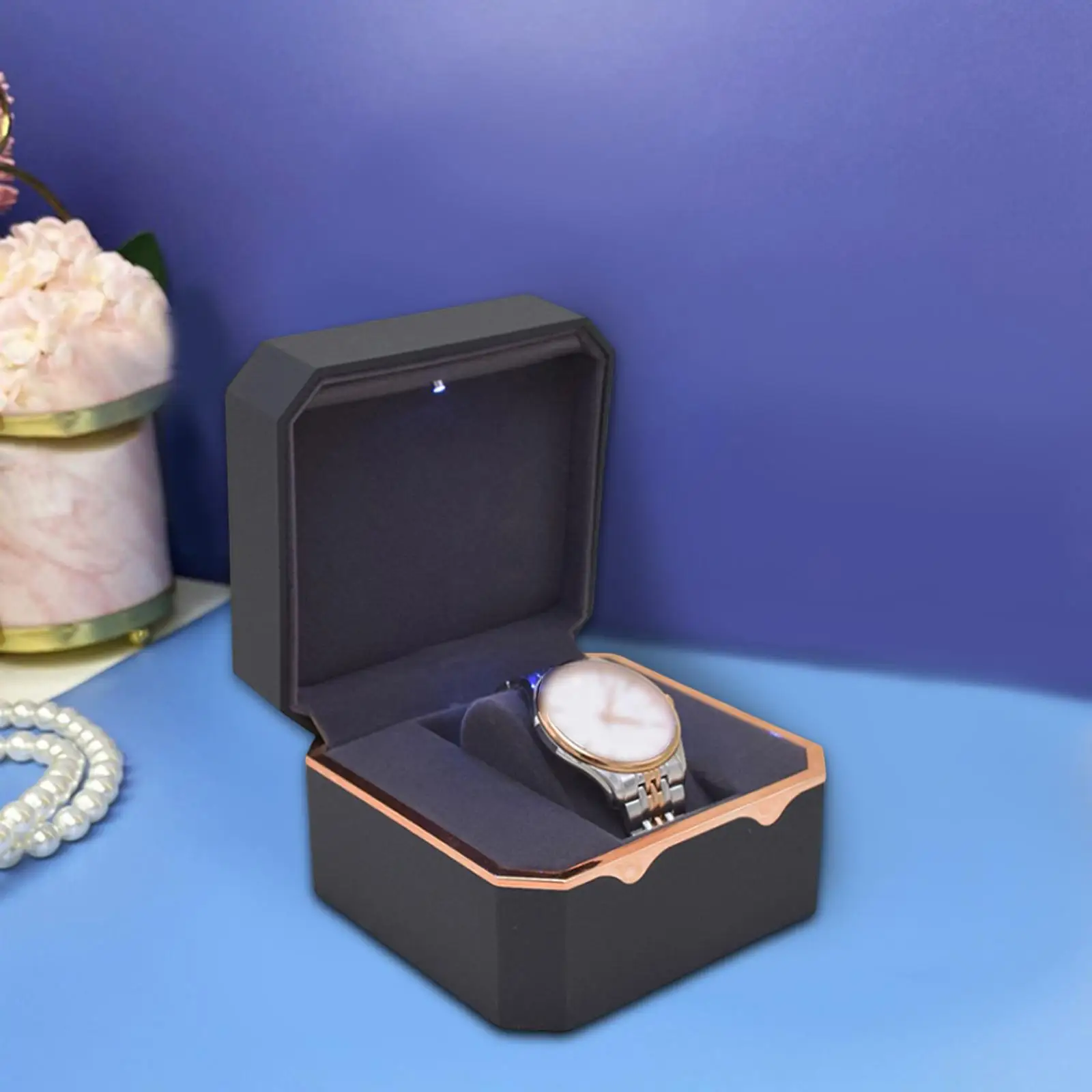 Watch Box LED Light Single Watch Box Organizer Showcase for Gifts Bracelet Wristwatch Men