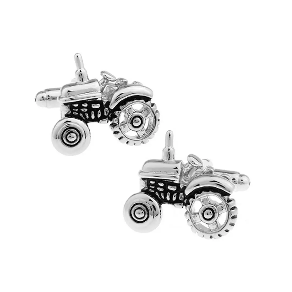 Fashion Jewel Pair of Silver Men Cufflinks in The Form of Tractor Accessory