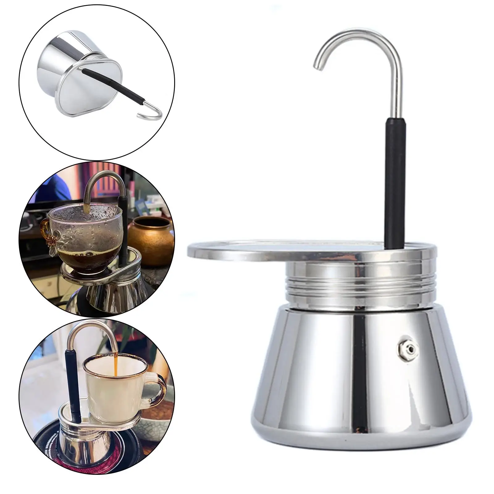 Traveling Stovetop Espresso Coffee Pot Stainless Steel, Convenient Easy to Operate Silver for Home Office Polished Portable DIY