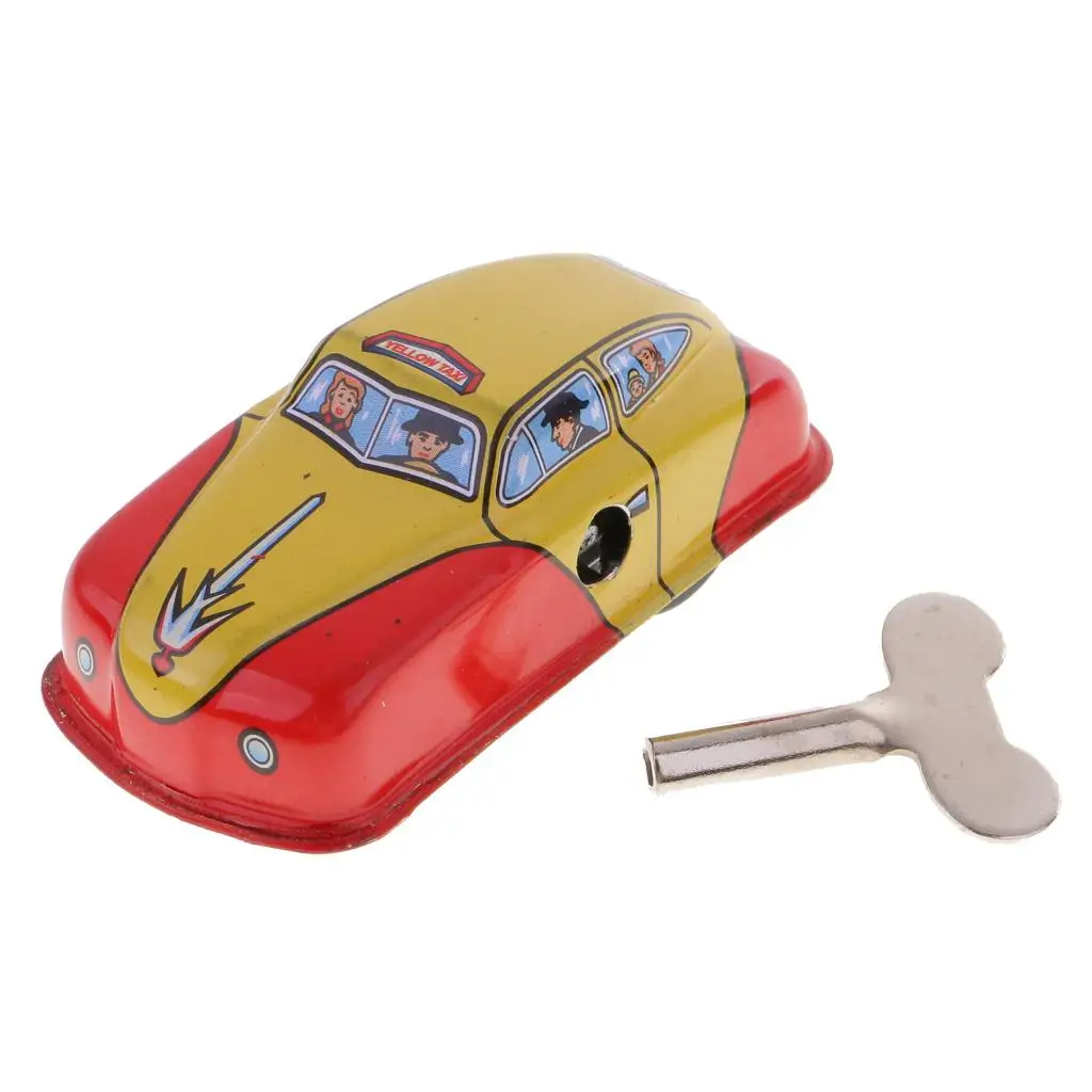 Retro Vehicle Taxi Models Wind Up Mechanical Toy Tin Collection Gift