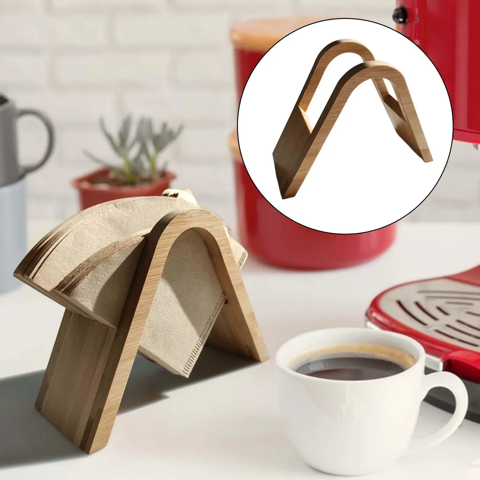 Fan Shaped Coffee Paper Storage Rack Standing Design Bamboo for Kitchen Home