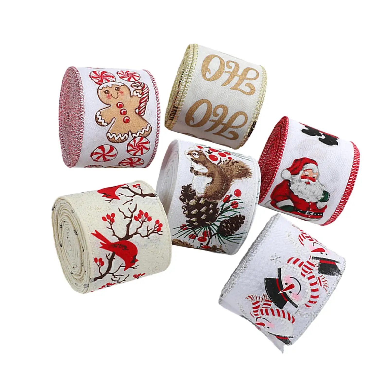 7Pcs Christmas Ribbon Accessories Cute Decorative 2M Comfortable to Touch Christmas Patterned Wrapping Ribbon for Decoration