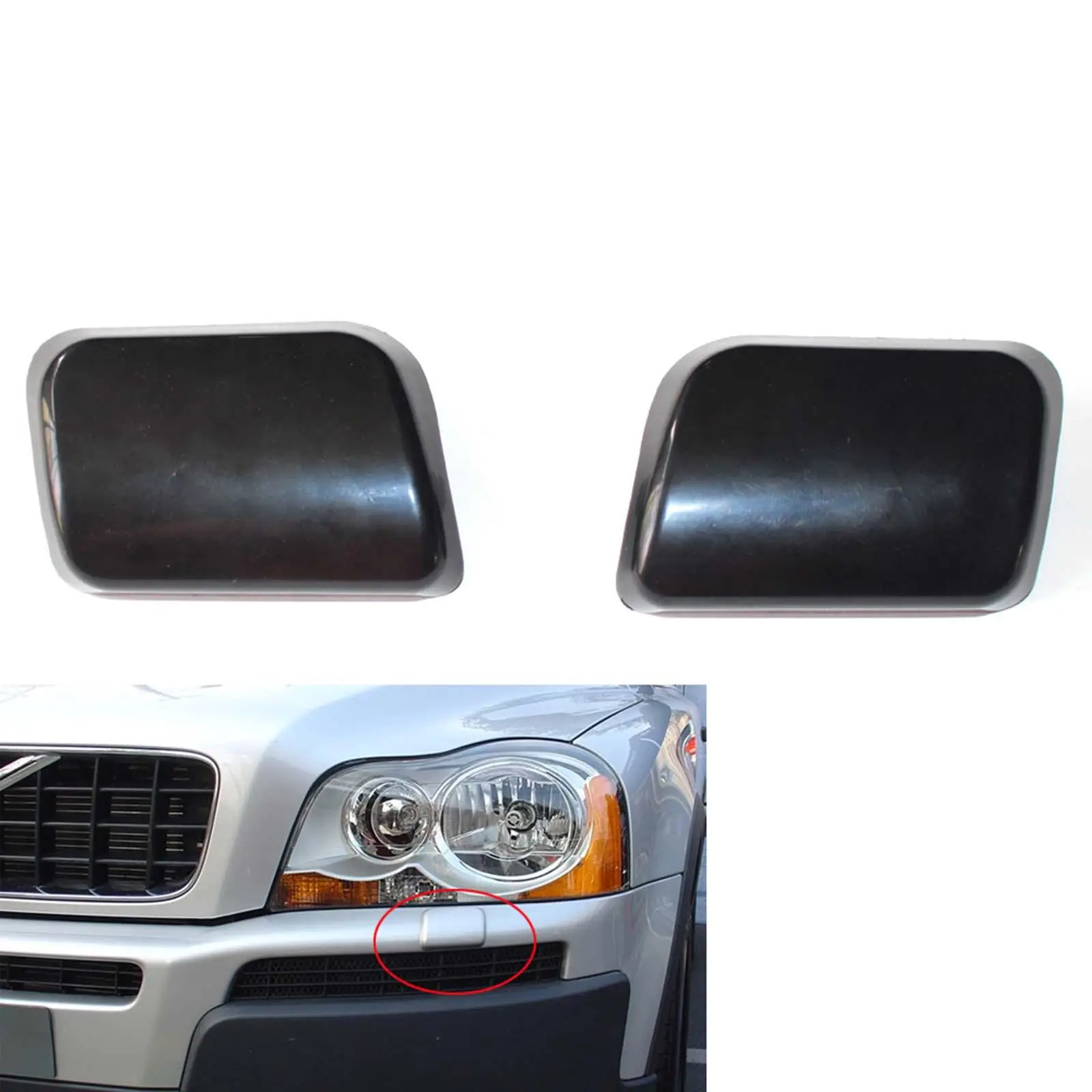 2Pcs Headlight Washer Covers, Vehicle Parts Accessories Plastic Headlamp Spray Cover for Volvo XC90 03-06 30698208 30698209