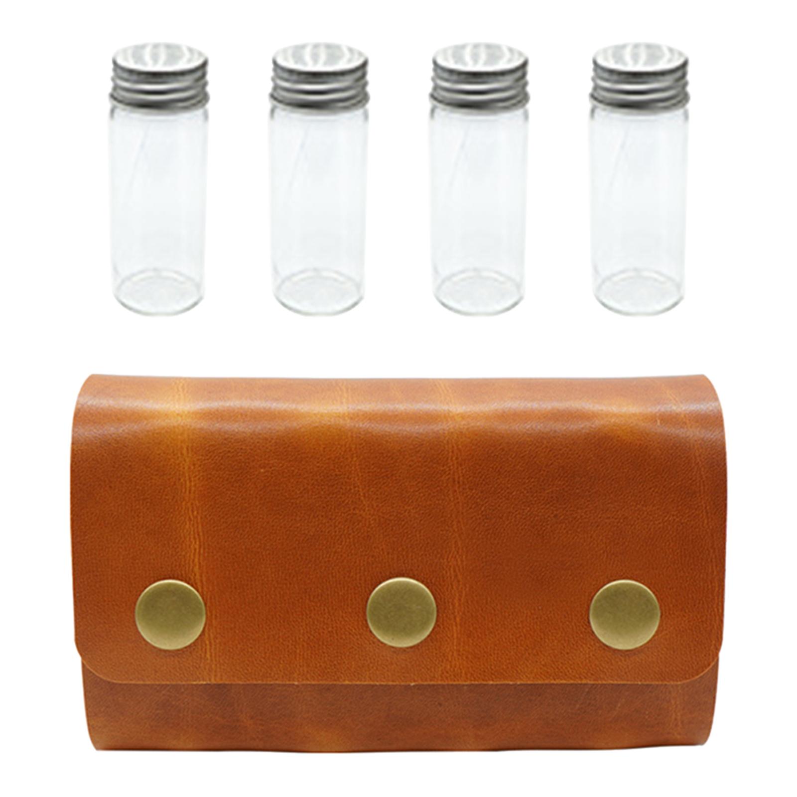 Condiment Bottle Kit Camping Spice Jar Leather Bag Containers for BBQ Glass