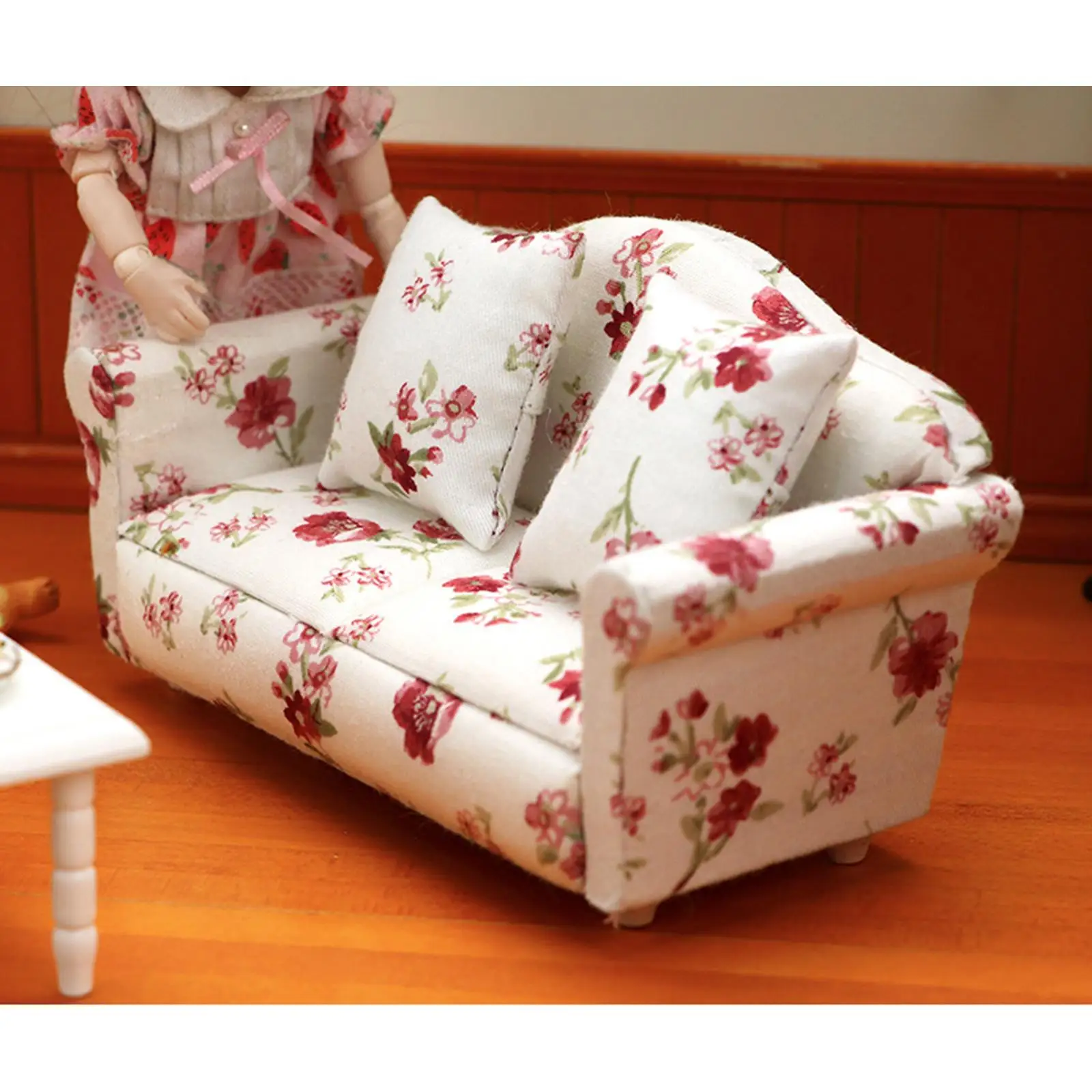 Mini Dollhouse Sofa Retro Vintage 1:12 for Landscape Doll House Ornaments