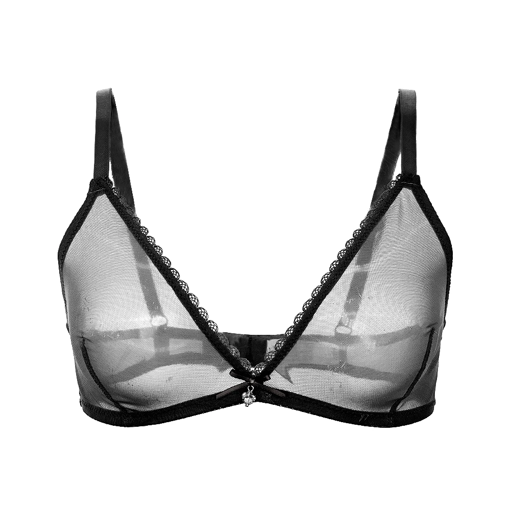 Women Top Sexy See Through Bra Lace Mesh Underwear Wire Free Sheer Bralette  Solid Soft Transparent Bra for Women