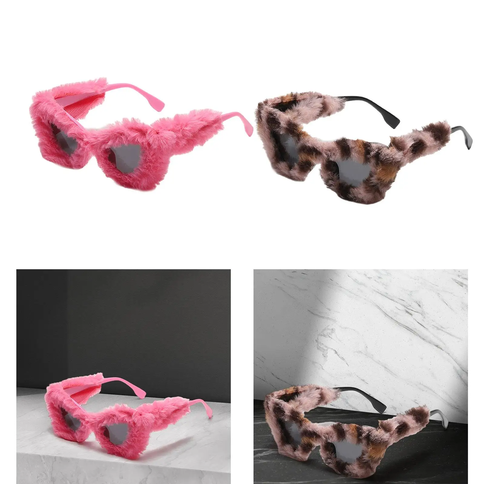 Plush Fuzzy Sunglasses Soft Eyewear Creative Fashionable Furry Sunglasses for Travel Masquerade Holiday Photography Party