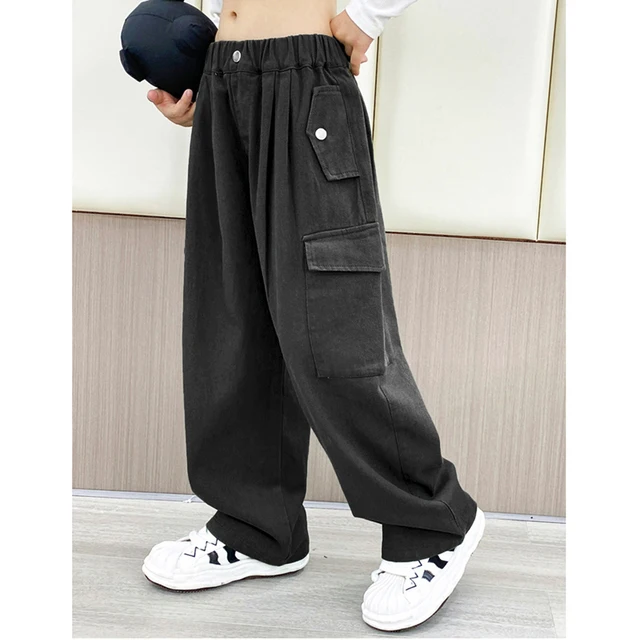 New Cargo Pants for Kids Casual Solid Color Straight Trousers Baggy  Wide-leg Pants Teen Girls Streetwear Hip Hop Clothes 10 12 Y - AliExpress