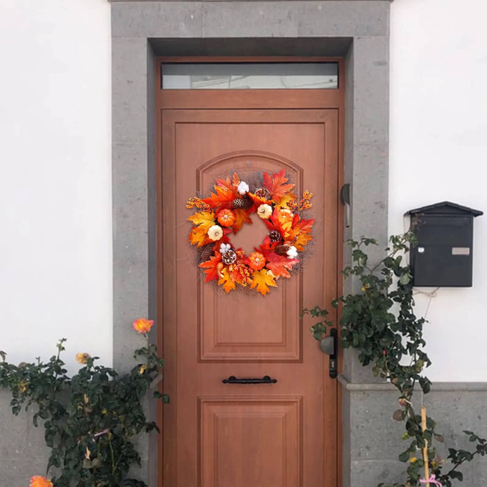 Autumn 55cm Festival Front Door Hanging Wreath with Maple Leaf and Berry for Thanksgiving Day