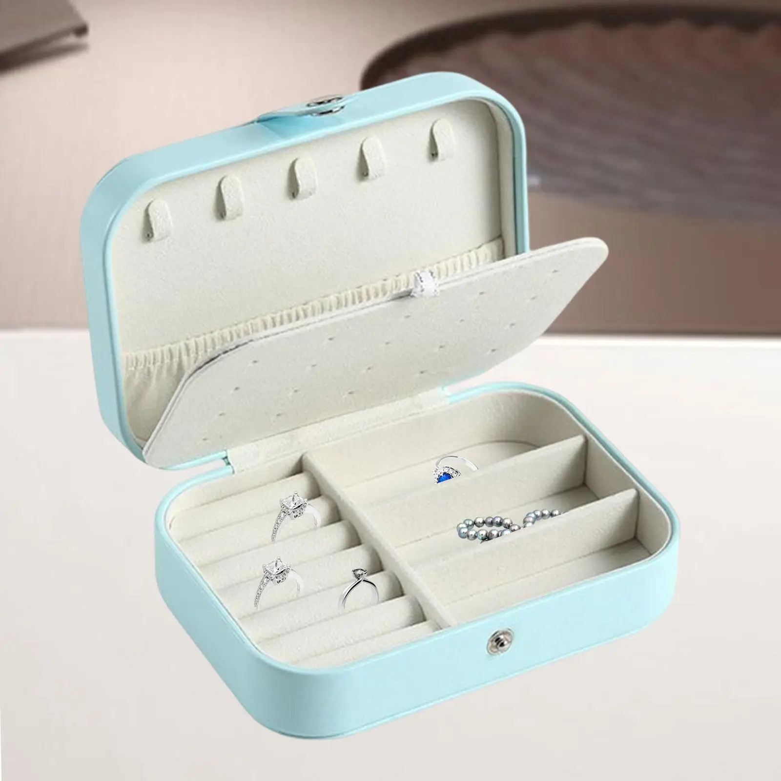 Small Travel Jewelry Box Double Layer Gift Soft Velvet Lined Storage Case for Watches Necklaces Ear Studs Earrings Girlfriend