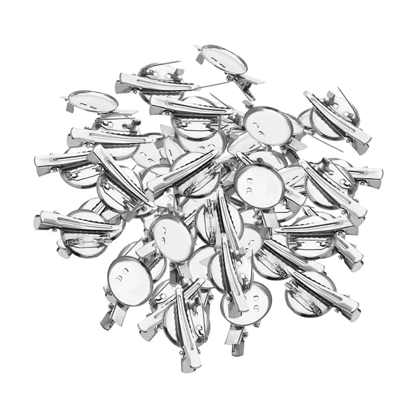 50Pcs Brooch Blank Round Tray with Pin and Hair Clip Accessories Creative Cabochon Settings Metal Durable for Hairdresser