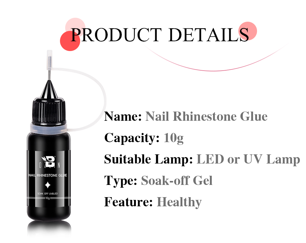 Description Picture 3 of itemBOZLIN 10g/Box 5 In 1 Rhinestones Glue Gel Transparent Color Nail Art Sticky Gel For Rhinestone Jewelry Decorations Nail Glue