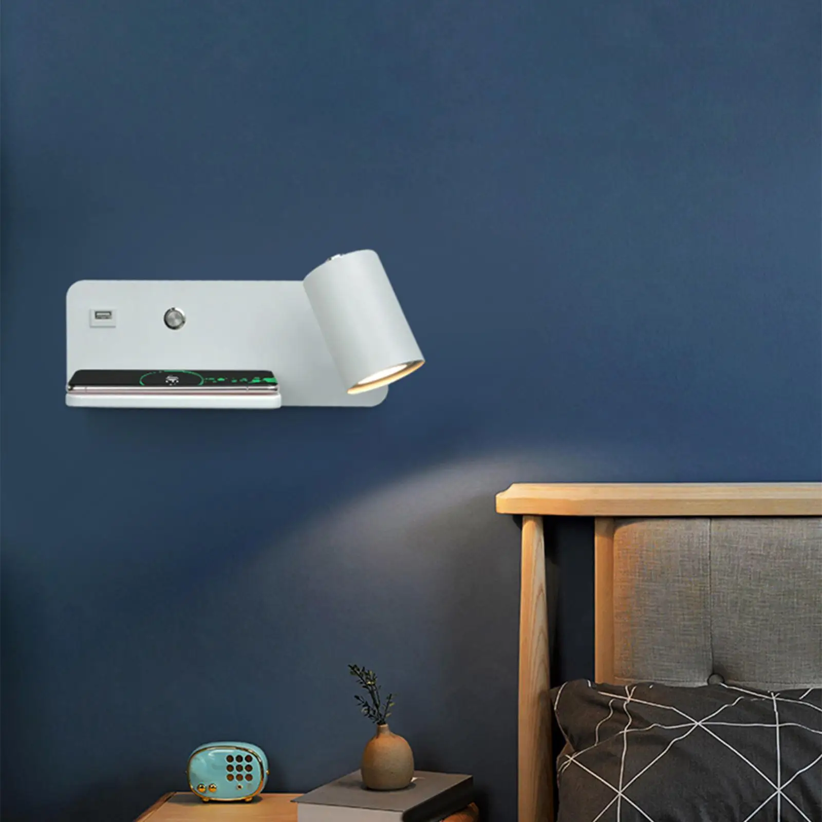 Modern LED Gu10 Light Sconce Rotatable Indoor Spotlight with USB Port Cordless Charging Bedside Bedroom