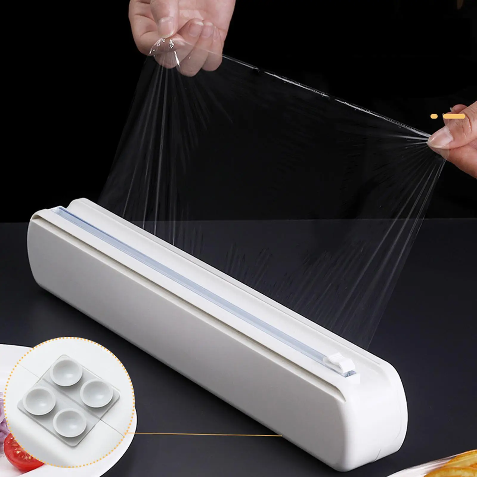 Reusable Cling Film Cutting Box Double Elastic Buckle Kitchen Tool Food Wrap Dispenser Plastic Wrap Cutter for Restaurant