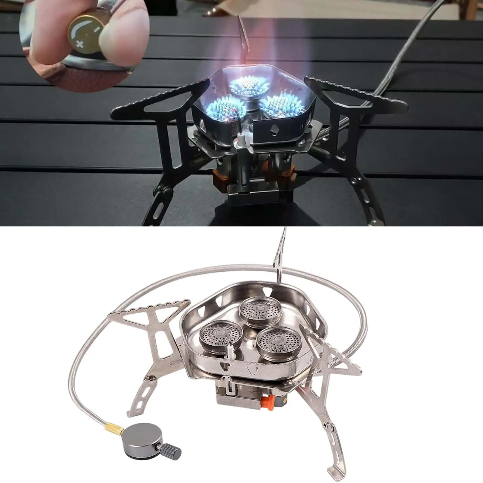 Durable Camping Gas Stove 3 Heads Foldable Cooking Tool Gear Propane Stove Backpack Stove for Picnic Outdoor Cooking Travel