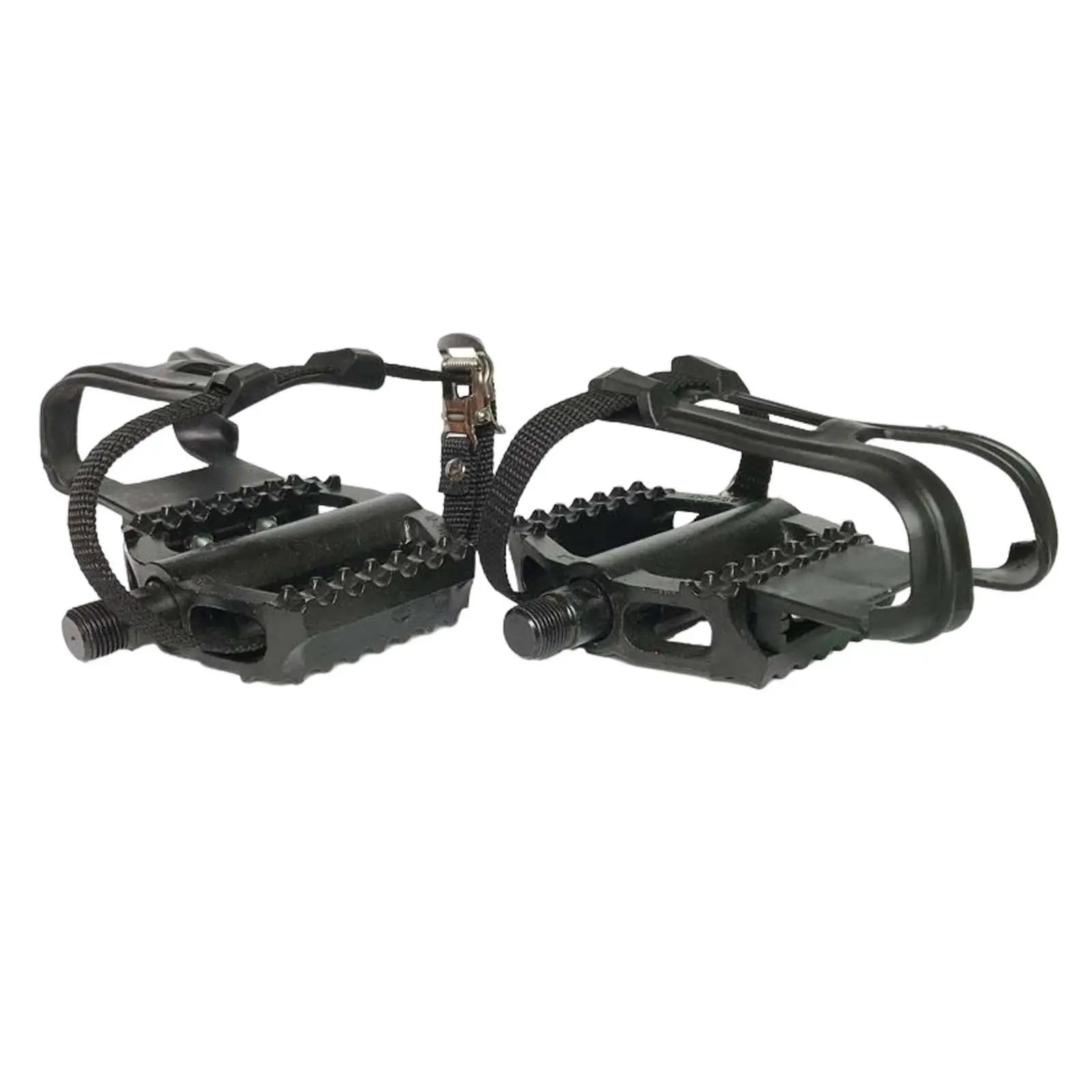 1 Pair Exercise Bike Pedals with Adjustable Straps 18mm Axle with Toe Cages for Cycling Gym Indoor Accessories Replacement