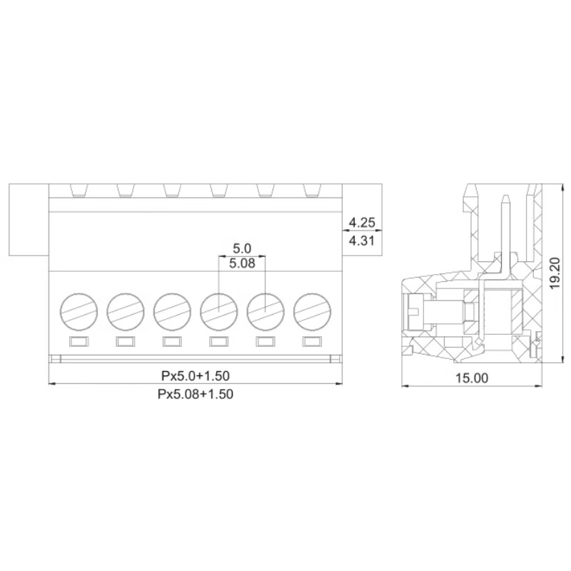 de ouvido, 2 EDGWC5.08 mm, equipado com