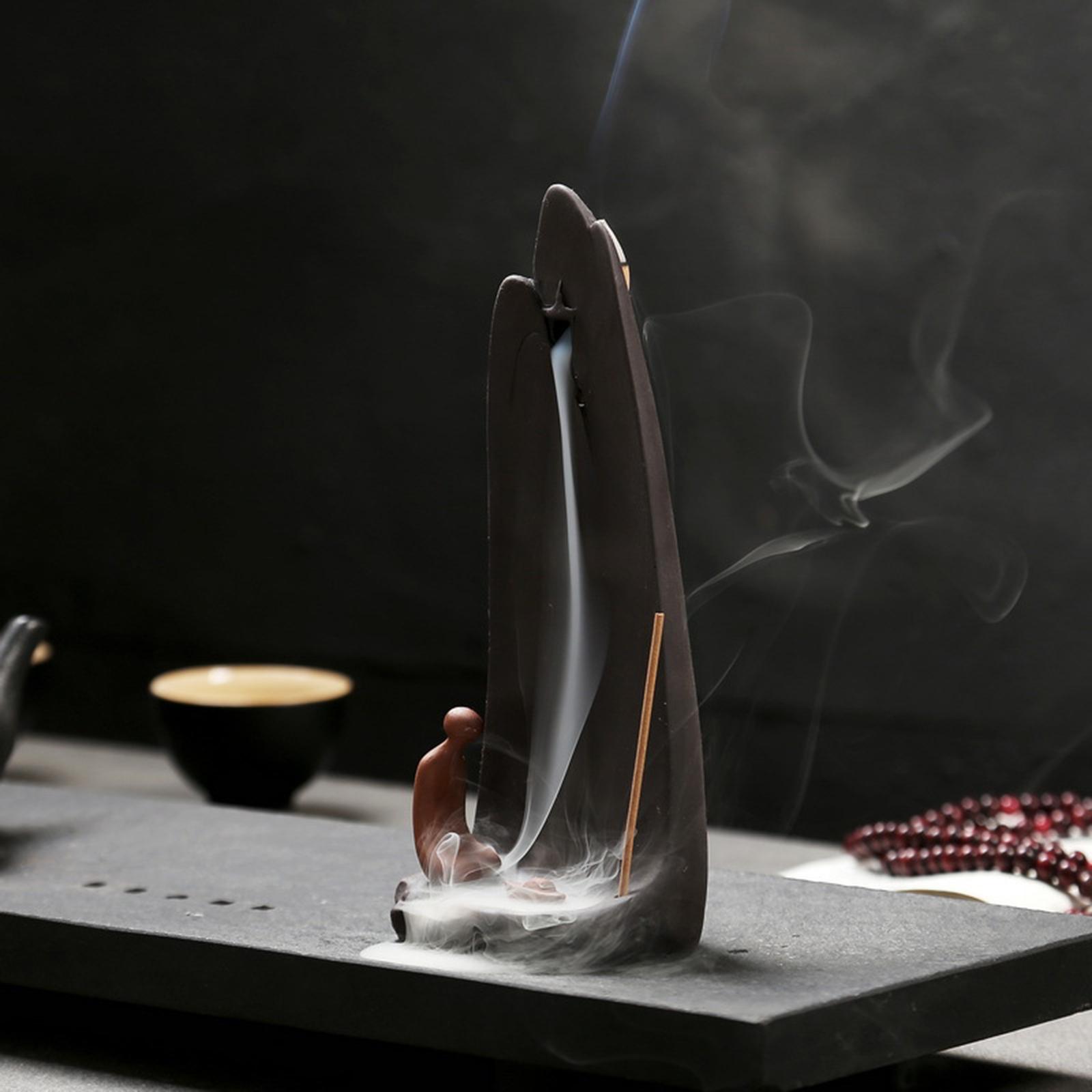 Creative Ceramic Mountain Incense Burner Buddha Statue Smoke Waterfall Handmade Flow Incense Burner for Yoga Room Accessories