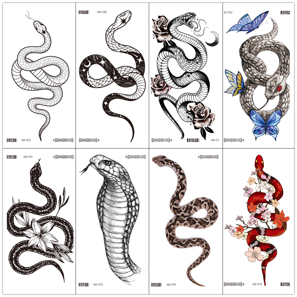 Best of Rocooart Big Size Black Snake Temporary Tattoo Stickers For Women Men Body Waist Waterproof Fake Tatto 3D Cobra Snake Tattoos Reviews & Tips