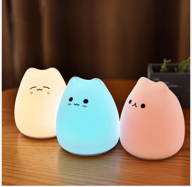 Kawaii LED Night Light Cat Lamp Wireless Touch Sensor Silicone Battery Animal Light Child Holiday Bedroom Desktop Decor Lamp