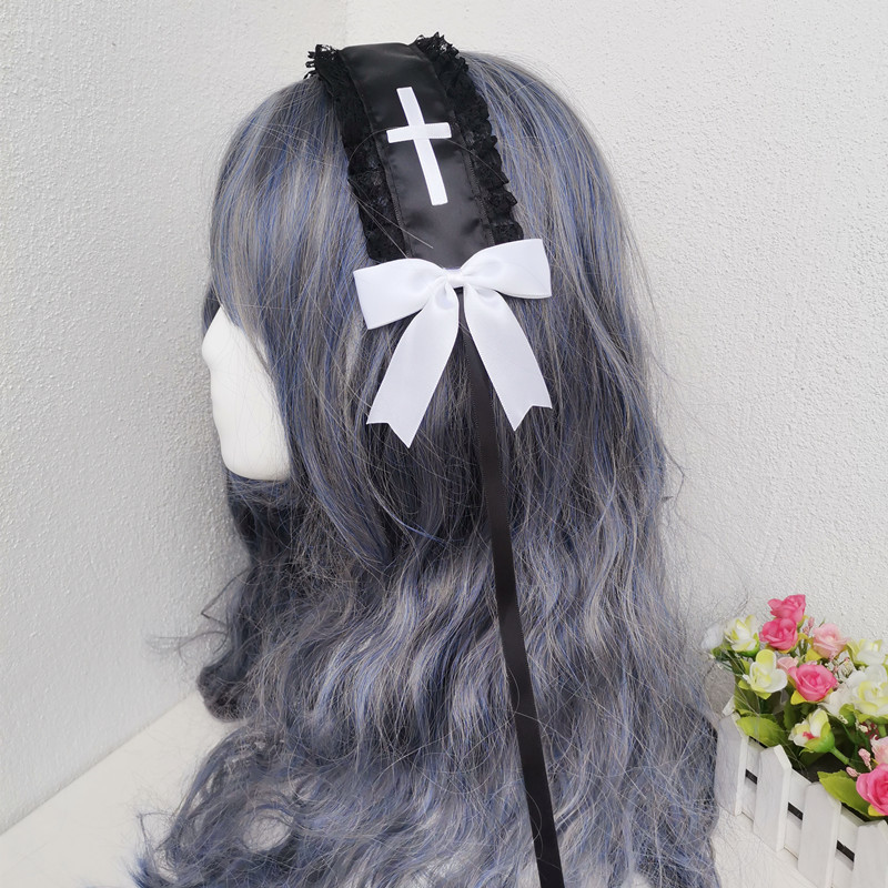 Lolita Kopf bedeckung dunkler Kopfschmuck Kreuz Nonne Gothic Subkultur Haarband Gothic Lolita Anime Zubehör – Detail 3